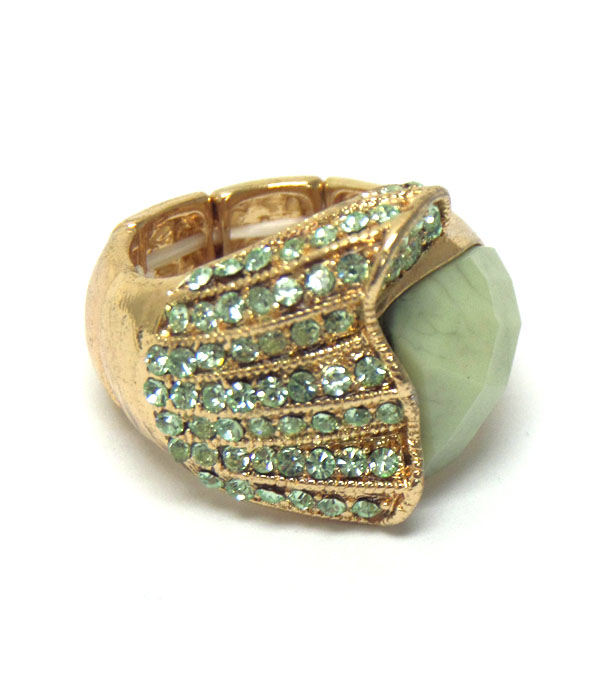 Faux stone and crystal stud stretch ring