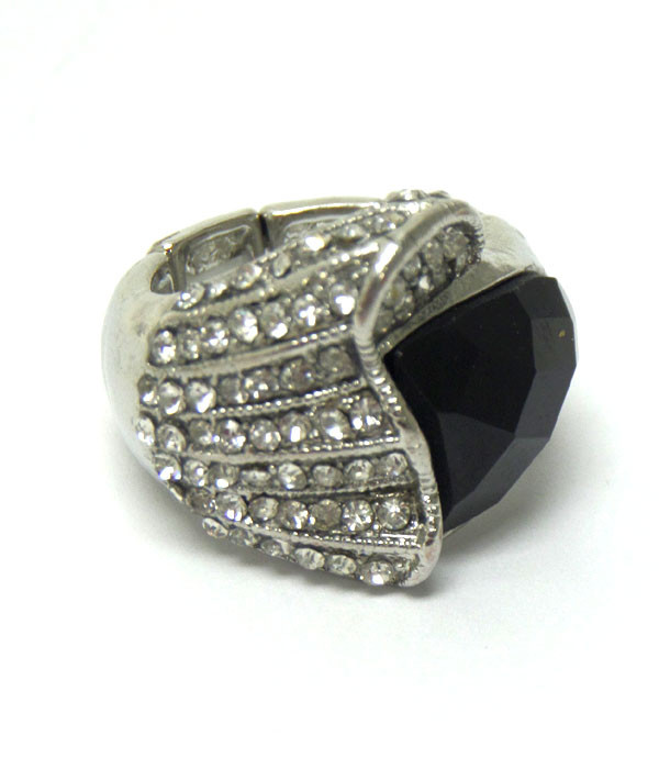 Faux stone and crystal stud stretch ring