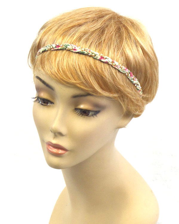 Rhinestone and braided stretch headband