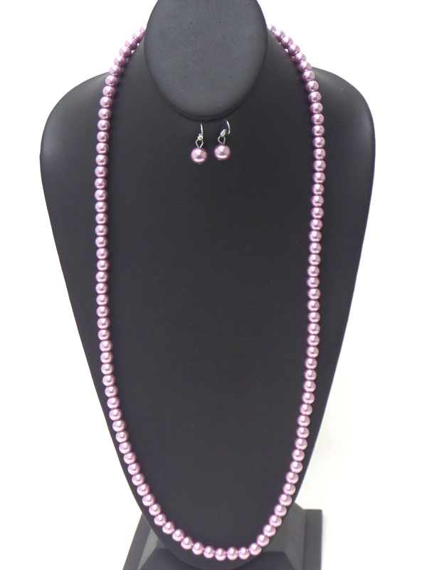 Long pearl necklace earring set