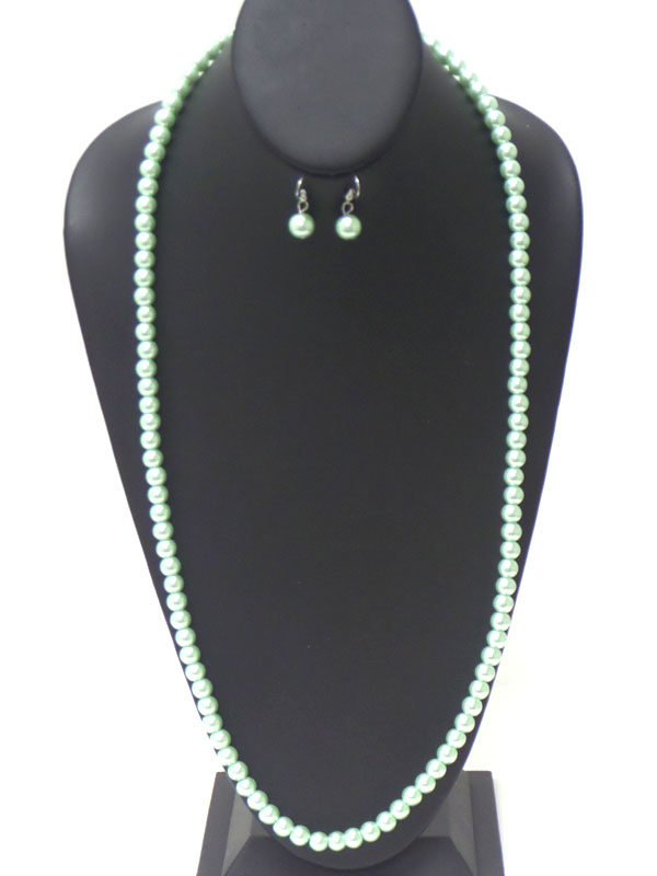 Long pearl necklace earring set