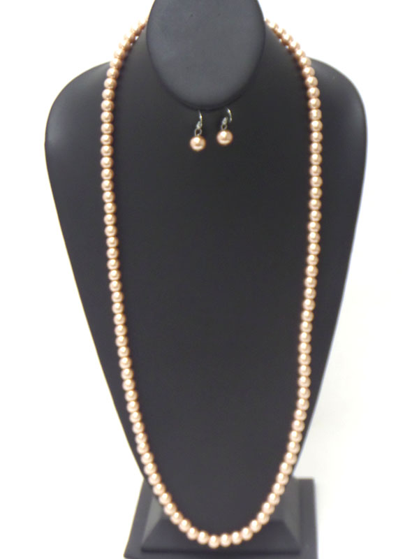 Long pearl necklace earring set