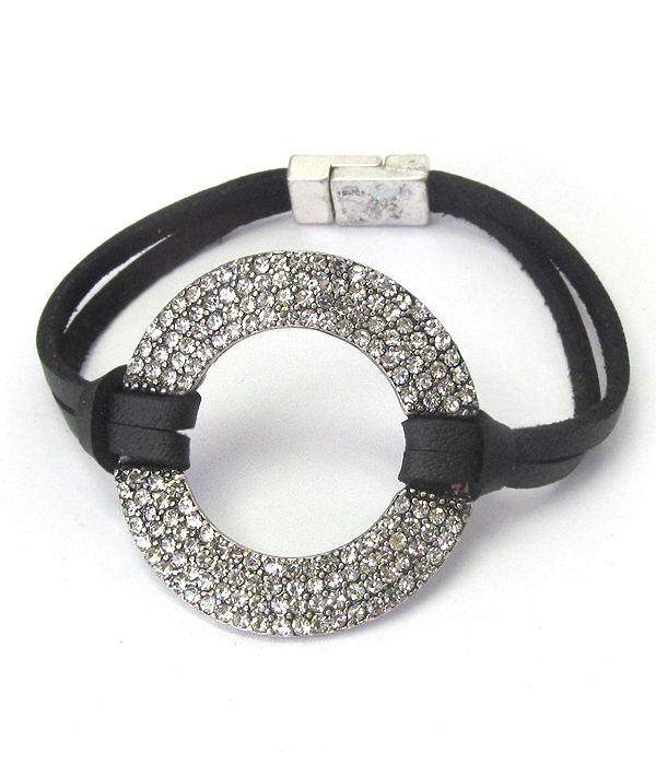 CRYSTAL RING AND LEATHER BAND MAGNETIC BRACELET