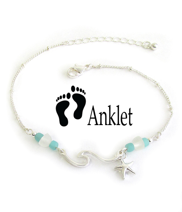 SEA GLASS ANKLET - WAVE AND STARFISH