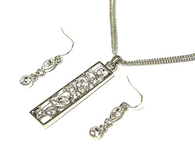 Crystal bubble deco bar pendant necklace and earring set