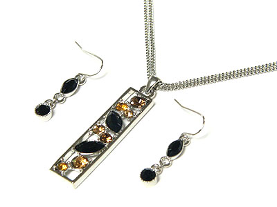 Crystal bubble deco bar pendant necklace and earring set