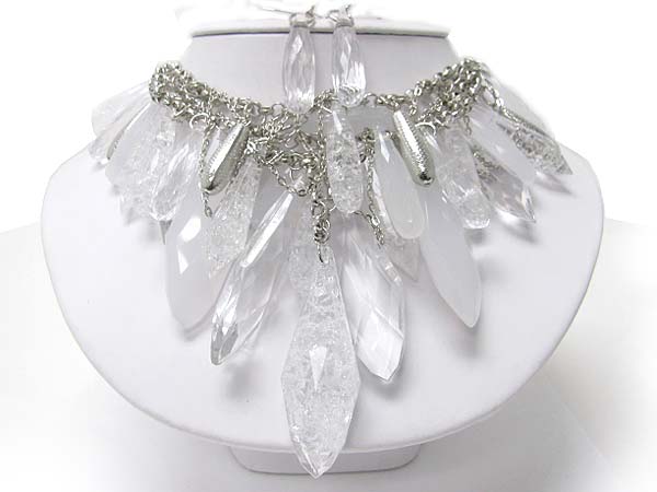 Facet multi long  arrow head dangle multi chain necklace earring set