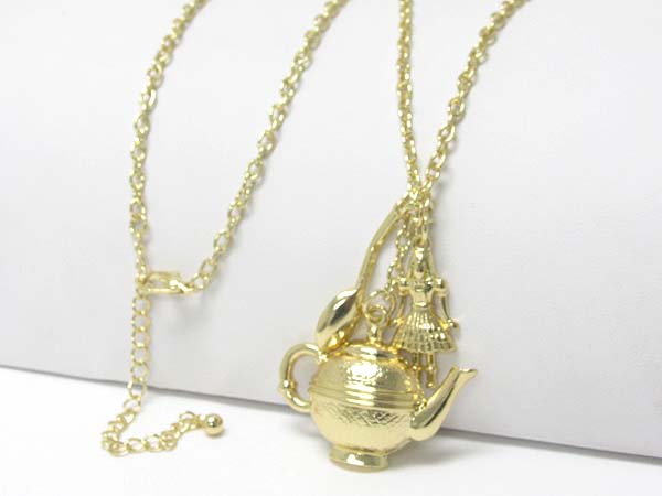 Tea pot and little girl charm long necklace