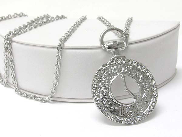 Crystal stud wall clock pendant long necklace