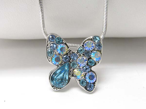 Made in korea whitegold plating crystal bubble butterfly pendant necklace