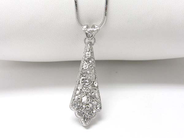 Made in korea whitegold plating crystal stud necktie pendant necklace