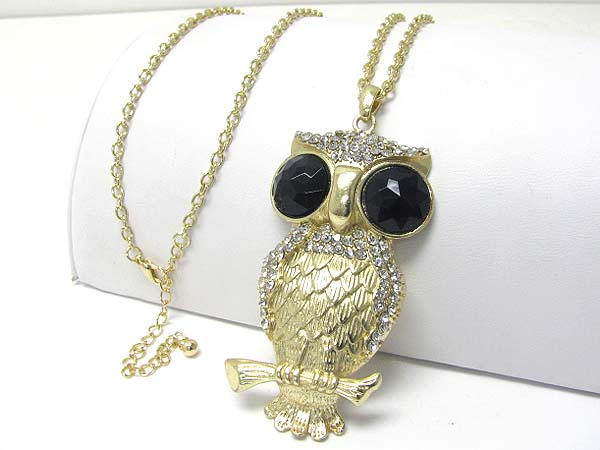 Crystal stud owl pendant long necklace