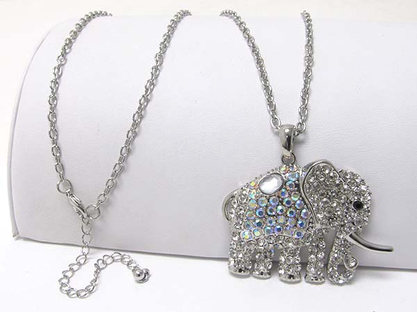 Crystal stud large elephant pendant long necklace