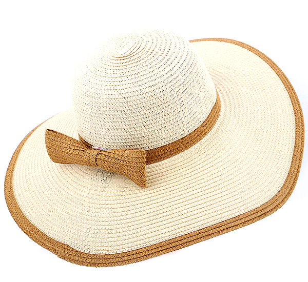 Paper straw super floppy brim and attachable bow accent summer hat