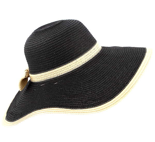 Paper straw super floppy brim and attachable bow accent summer hat