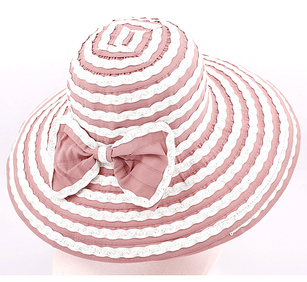 STRAW AND FABRIC MIX AND ATTACHABLE RIBBON HAT