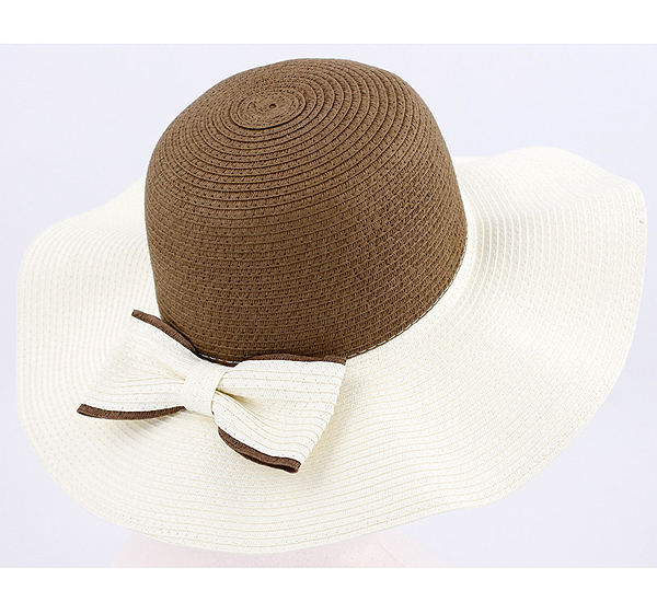 Two tone straw and ribbon deco floppy hat