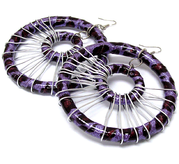 Animal print double hoop and wire link earring - hoops