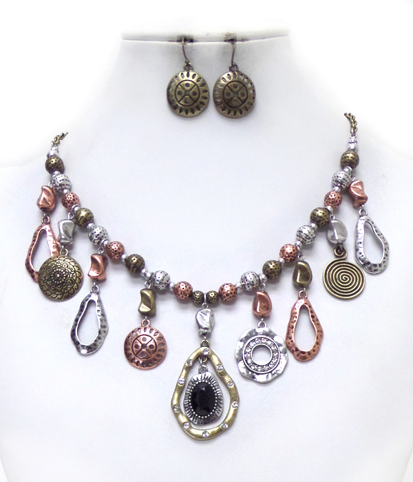 Multi metal charm beads neacklace set 