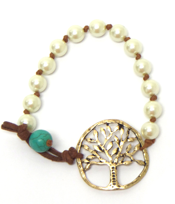 Handmade linked pearls lifetree bracelet 