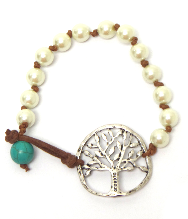 Handmade linked pearls lifetree bracelet