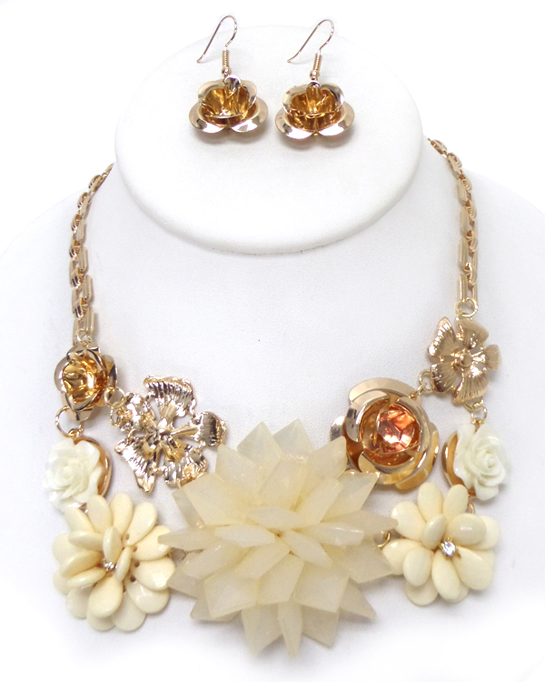 Chunky acrylic metal flowers necklace set 