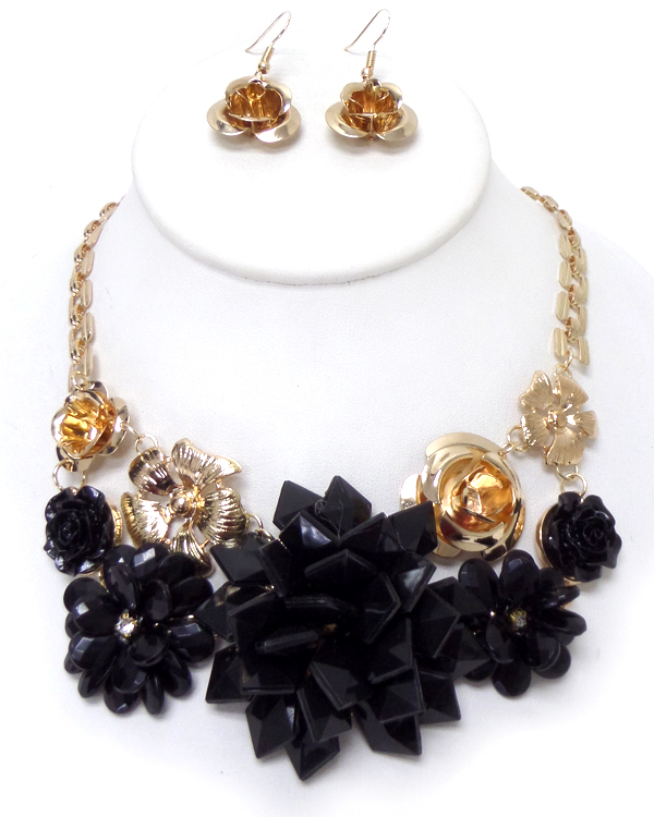 Chunky acrylic metal flowers necklace set 