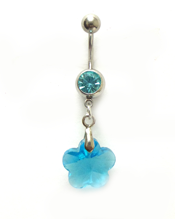 Surgical steel steel with crystal flower drop belly ring  navel ring