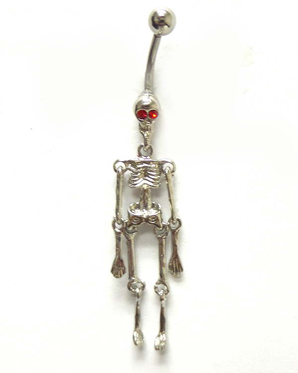 Surgical steel skull bone with crystal eyes belly ring  navel ring