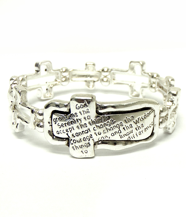 Religious cross metal textured bracelet
