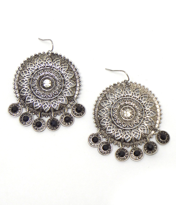 Flower with small stone drop fish hook earrings