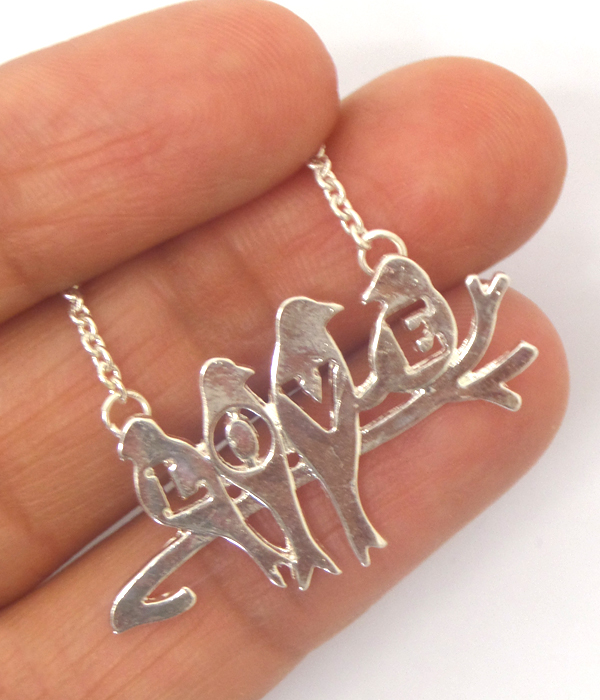 Etsy style birds on branch pendant necklace