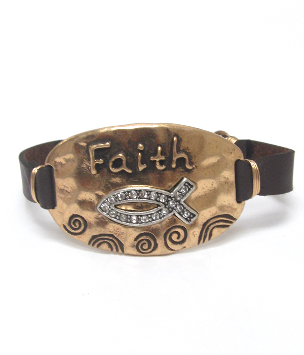Faith metal leather back bracelet