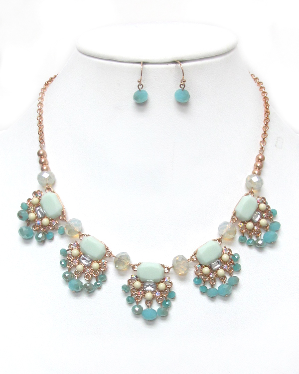 Multi stone drop link necklace set