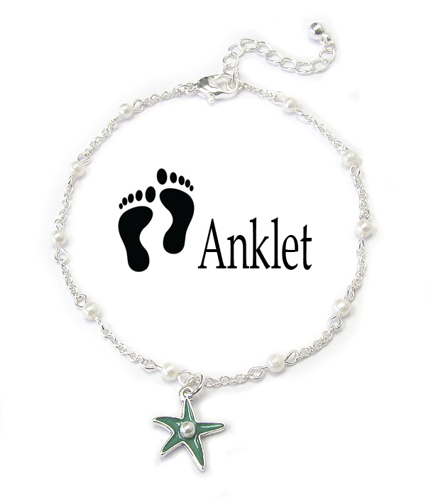 SEALIFE THEME CHARM ANKLET - PEARL AND STARFISH