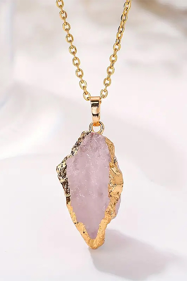 Raw semi precious stone pendant necklace - rose quartz