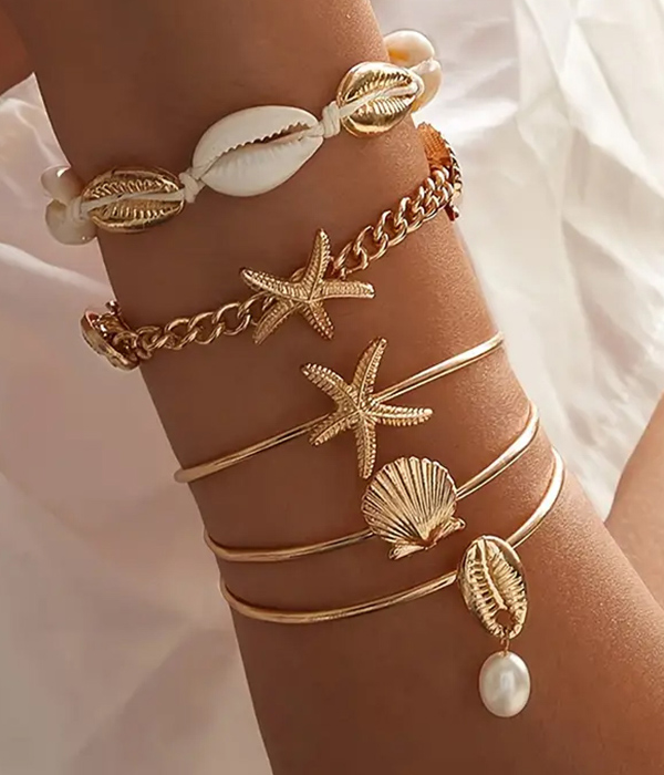 Sealife theme 5 piece stackable bracelet set