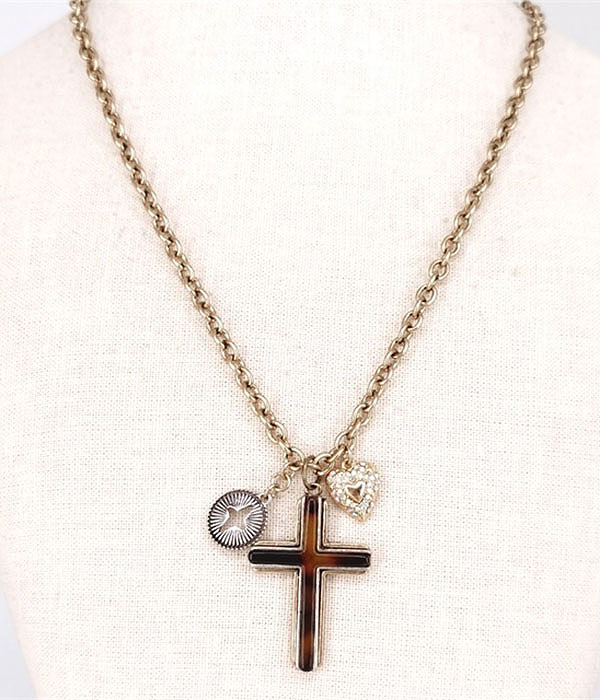 Cross and coin charm pendant necklace