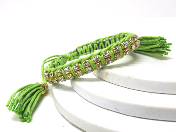 Two crystal line patern and braided cord stretch bracelet