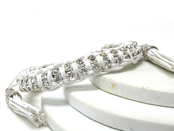 Two crystal line patern and braided cord stretch bracelet