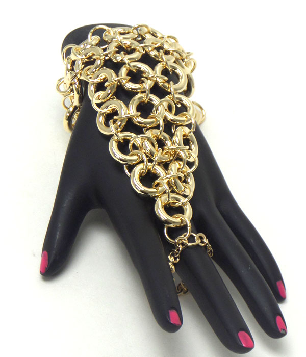 Multi metal donut link net bracelet and ring set