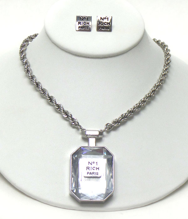Crystal purfume bottle pendant necklace earring set