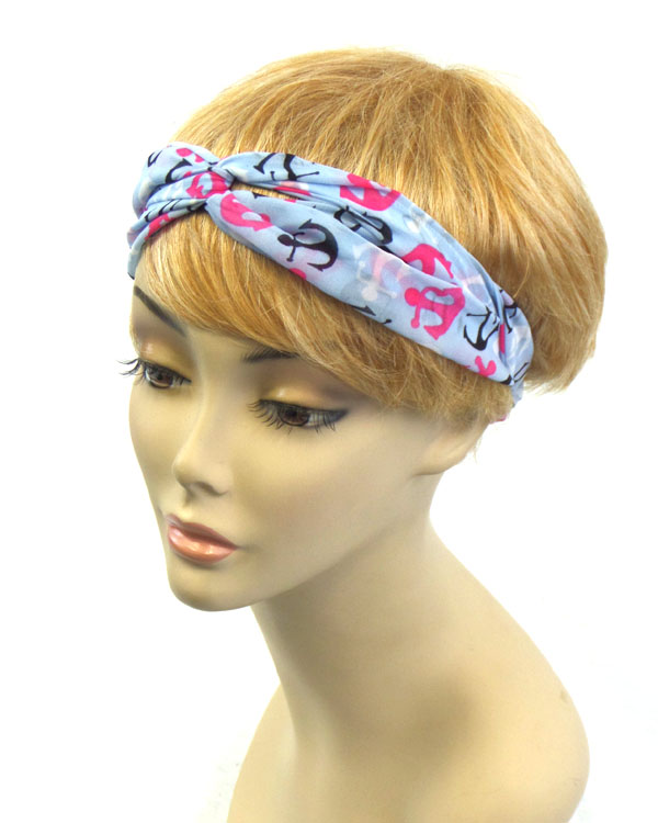 Turban style anchor print stretch headband