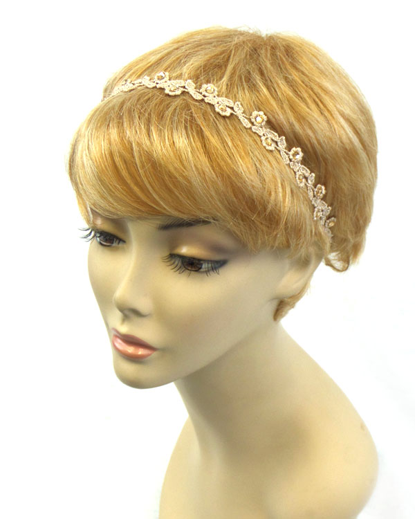 Crystal accent on lace stretch headband