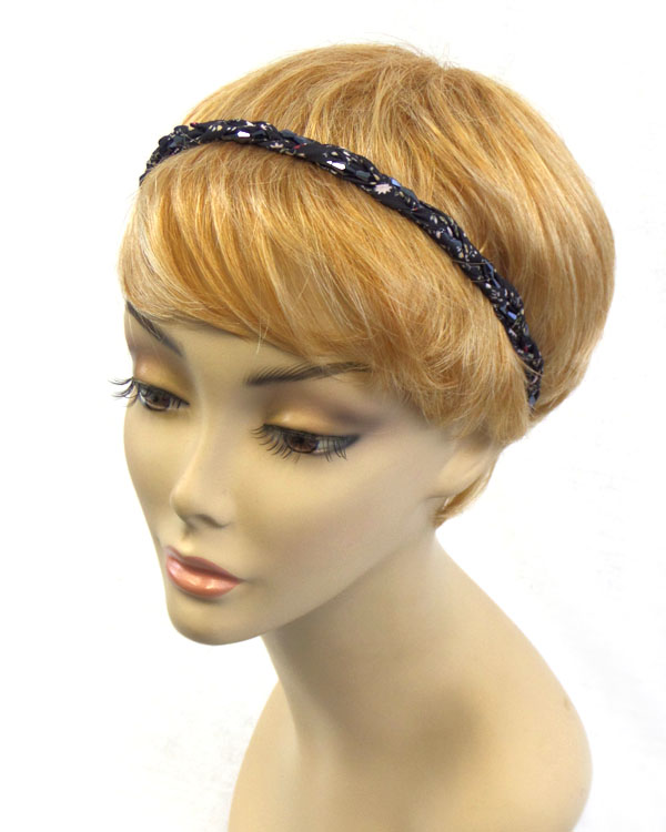 Glass beads and braid mix stretch headband