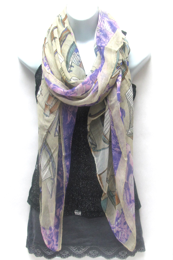 Multi sailboat print scarf
