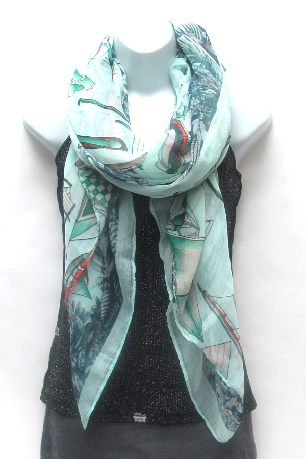 Multi sailboat print scarf