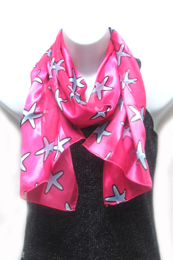 Sealife theme satin stripe print sash scarf - 100% polyester  made in korea