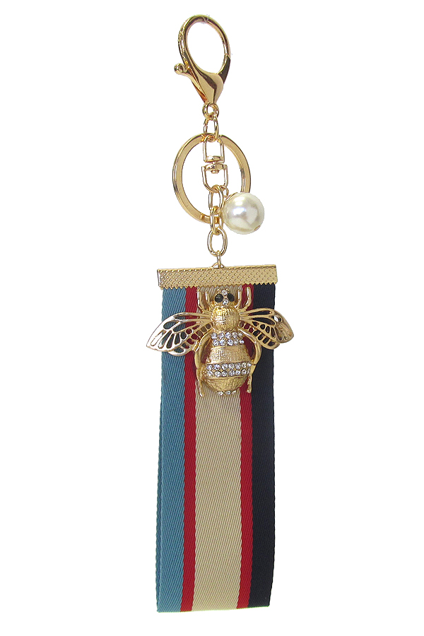 FABRIC JEWELED KEY CHAIN - BEE