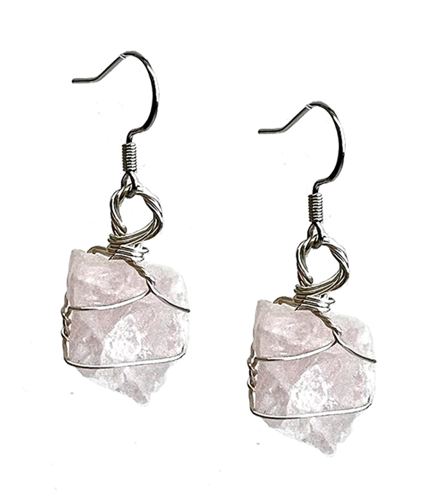 Raw semi precious stone earring - rose quartz